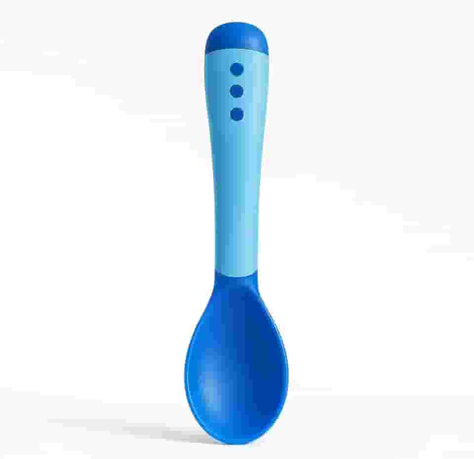 Colher Bebe Silicone, Termo Sensível, Flexível e Macia, com Sensor de Temperatura – Alimentação Segura para Bebês (AZUL)