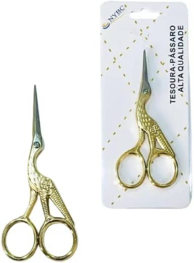Tesoura Ponta Fina de Arremate Bordado Fio Costura Desing Clássico Garça Cegonha Vintage (9 CM)