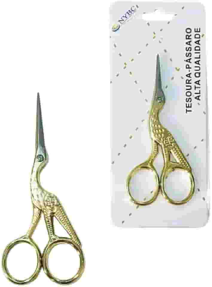 Tesoura Ponta Fina de Arremate Bordado Fio Costura Desing Clássico Garça Cegonha Vintage (9 CM)