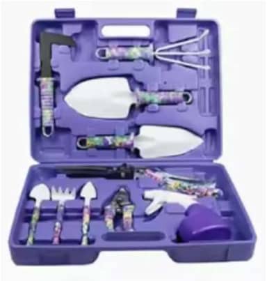 Kit de Jardinagem Profissional com 10 Peças em Maleta, Metal, Tesoura, Ancinho, Rastelo, Roxo (ROXO)