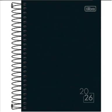 Tilibra -Agenda 2026 Média 14,5 x 20,5 cm Espiral Diária Spice Preta, Capa Dura Preta 160 Folhas Visão Uma Página Por Dia Exceto Sábados e Domingos Horário 7h e 21h