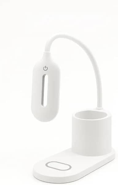 Luminária LED 3 em 1 com Carregador Wireless – Iluminação Flexível, Base Organizador e Carregamento Rápido - Branca