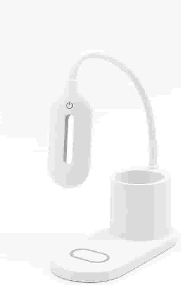 Luminária LED 3 em 1 com Carregador Wireless – Iluminação Flexível, Base Organizador e Carregamento Rápido - Branca