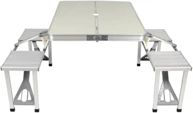 Mesa Dobrável de Alumínio Com 4 Banquetas Para Camping Vira Maleta
