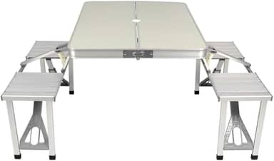Mesa Dobrável de Alumínio Com 4 Banquetas Para Camping Vira Maleta