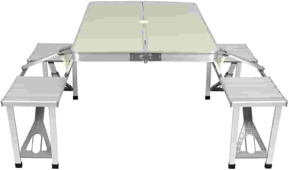 Mesa Dobrável de Alumínio Com 4 Banquetas Para Camping Vira Maleta