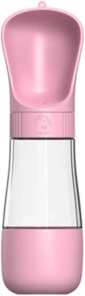 Garrafa Pet Bebedouro 2 em 1 Portátil para Passeio Viagem Cães Gatos Coelho - Anti Vazamento (Rosa)