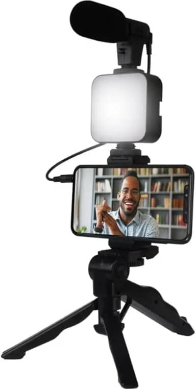 Kit Gravação Completo c/Tripé, Luz LED, Suporte Celular – Ideal para Vlogs, Vídeos e Lives Profissionais