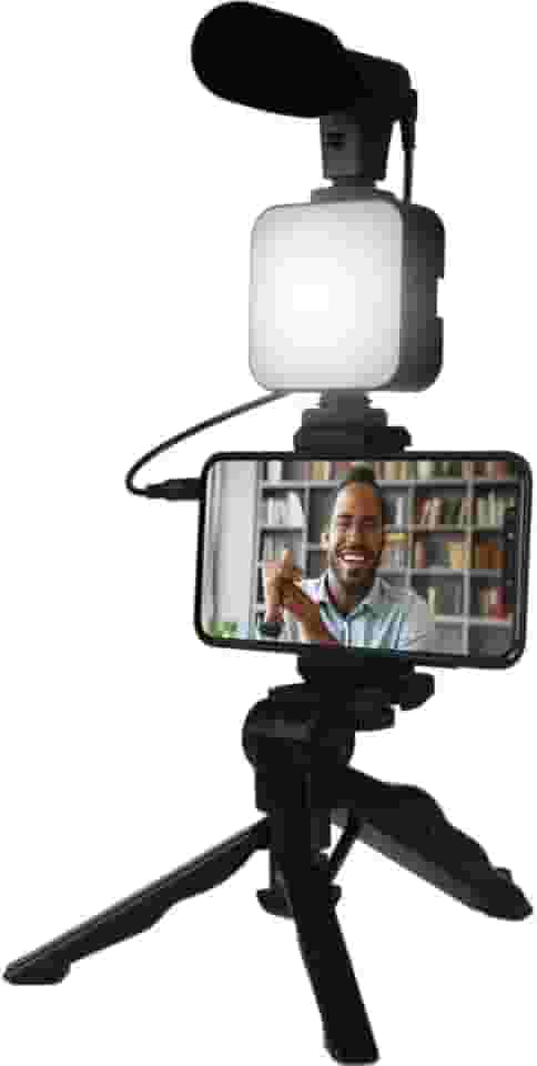 Kit Gravação Completo c/Tripé, Luz LED, Suporte Celular – Ideal para Vlogs, Vídeos e Lives Profissionais