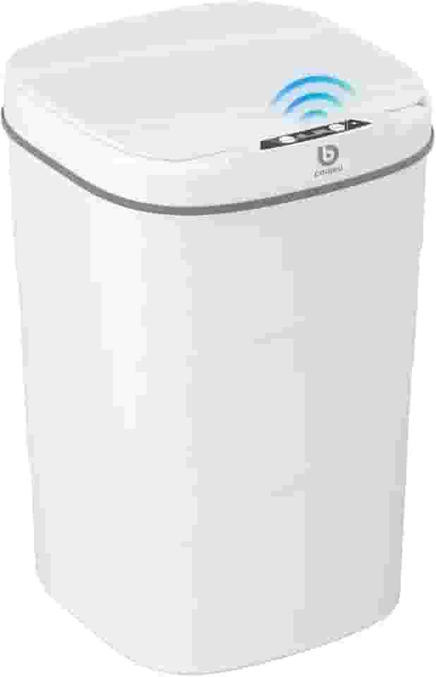 Lixeira Automatica Inteligente com Sensor 14L, Vedação Anti-odor, à prova d’água, Luz Noturna, Baixo Ruído, Múltiplas Formas de Abrir, para banheiro/cozinha/quarto, pilhas AA (Branco)