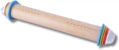 Rolo Para Massas Cilindro em Madeira Ajustável com Medidas Para Espessura da Massa com 8 Discos de Plástico