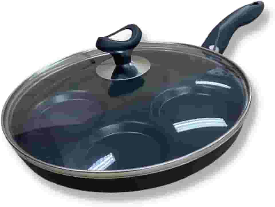 Frigideira Teflon 4 Ovos/hamburgueres Antiaderente Com Tampa de Vidro