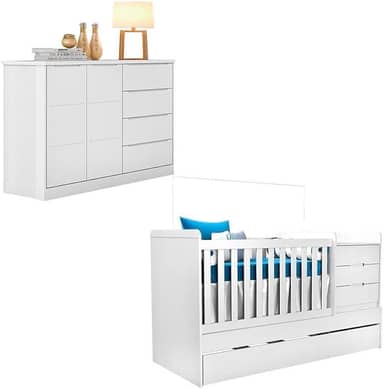 Berço Multifuncional Cleo com Cômoda Blenda Branco Acetinado - Phoenix