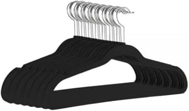 Kit 30 Cabides Reforçados de Veludo Antideslizante Adulto Ultrafino Preto Gancho 360°