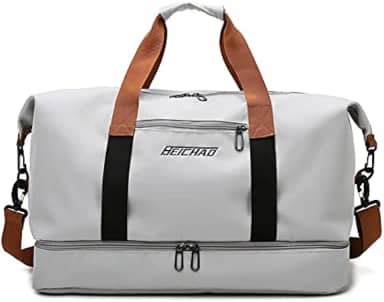 Bolsa de viagem portátil bolsa de bagagem de viagem de curta distância de grande capacidade leve separação seca e molhada bolsa de fitness esportiva (Cinza claro)