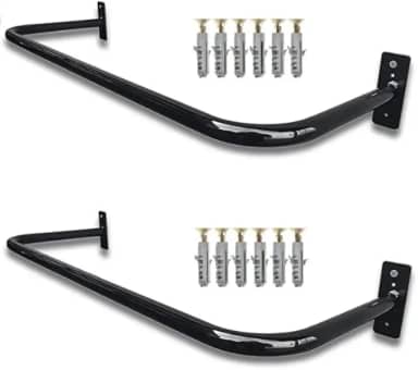2 Arara de roupas para Parede 80 cm Preta com Kit de Instalação