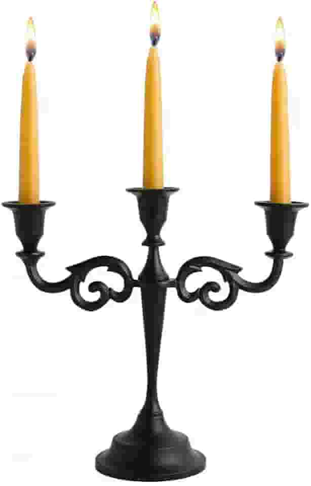 Rely+ Candelabro de três braços com 28 cm de altura. Suporte de castiçal preto para mesa.