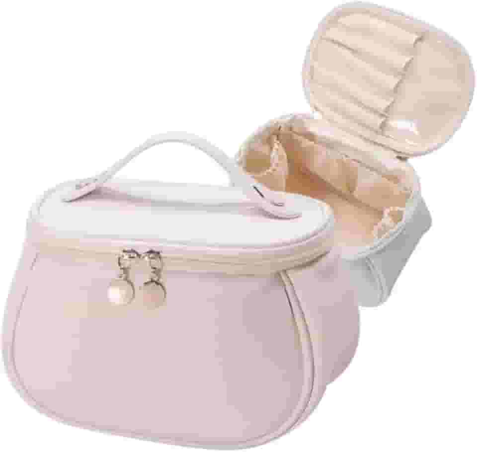 Necessaire de Maquiagem e Cosméticos para Viagem - Organizador Compacto com Divisórias - Bolsa de Couro Sintético Feminina - Portátil - Organizador de Maquiagem - UpShop (Branco)