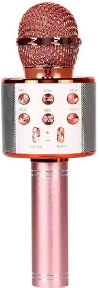 Microfone Bluetooth Infantil – Portátil, Recarregável e com Alto-Falante Embutido | Brinquedo Musical para Cantar, Gravar e se Divertir (Rosê)
