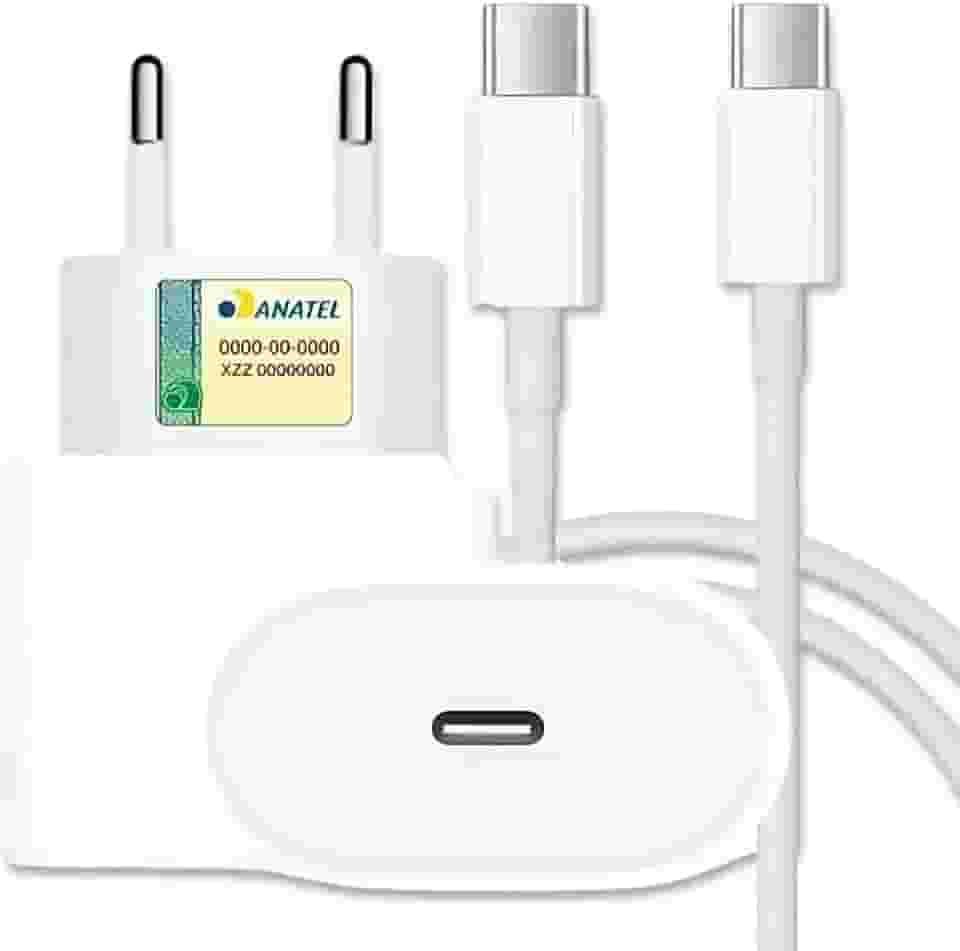 Carregador Turbo 30W Cabo Tipo-C Compativel Todos Dispositivos iPhone 15/16 IOS Android Galaxy Carregamento Ultra Rapido Fonte Entrada Tipo-C e Cabo USB-C Premimum Tecnologia Power Delivery