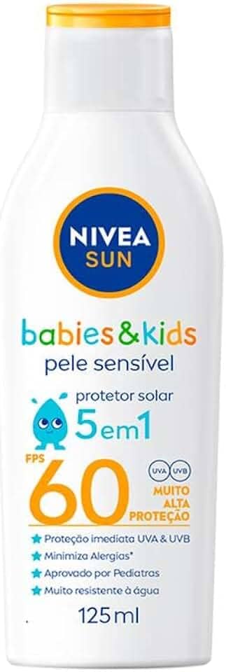 NIVEA SUN Protetor Solar Kids & Babies Pele Sensível FPS 60 125ml - Infantil, muito alta proteção UVA/UVB, minimiza o surgimento de alergias, muito resistente à água com proteção imediata
