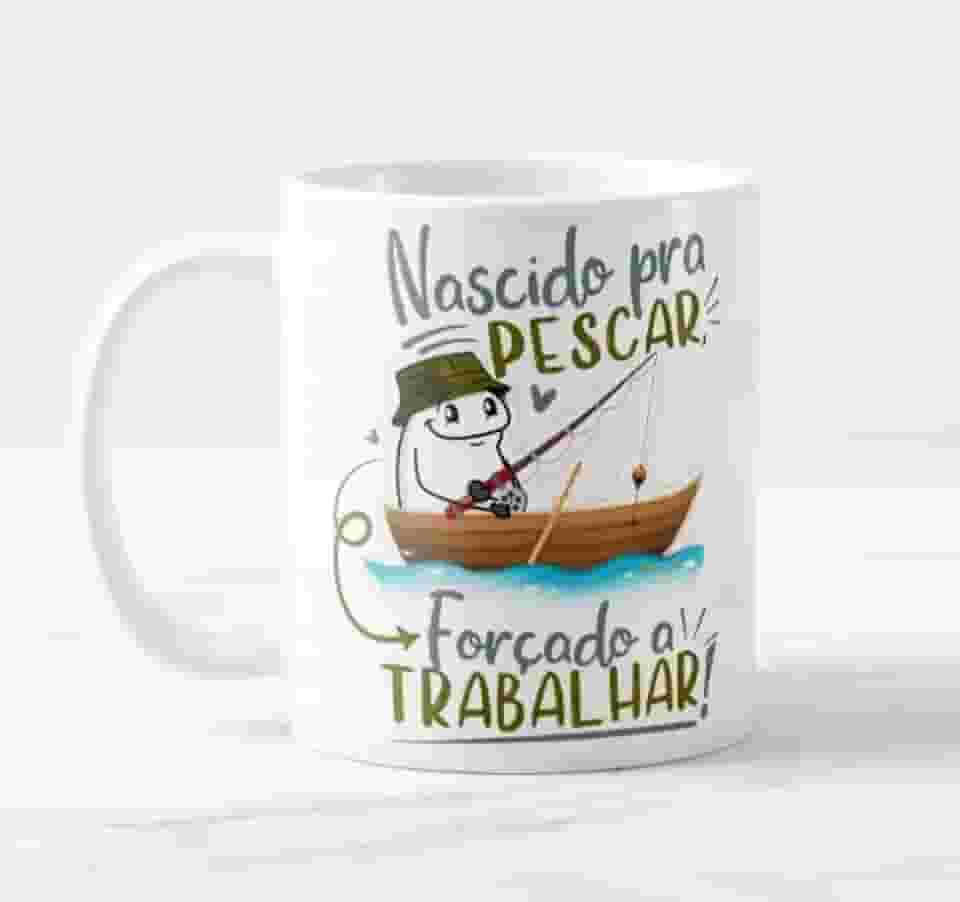 Caneca Pescador Nascido Para Pescar Forçado a Trabalhar