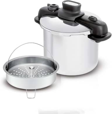 Panela de Pressão 7L Tefal OptiSpace em Inox com Fundo Triplo e Cesto de Vapor