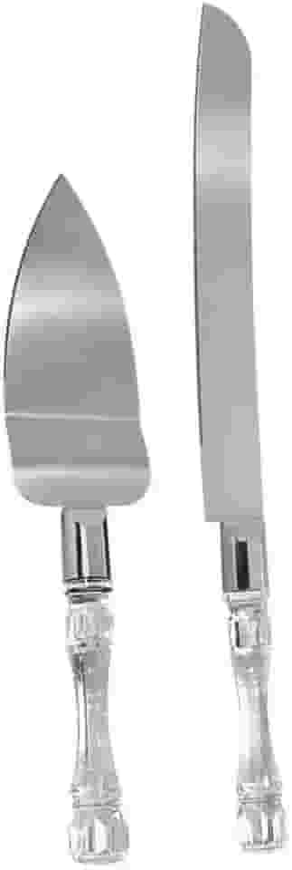 Conjunto de Espátula e Faca para Bolo Aço Inox Cabo Transparente
