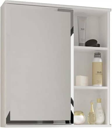 Espelheira para Banheiro 1 Porta e Prateleiras Treviso MGM Móveis Branco