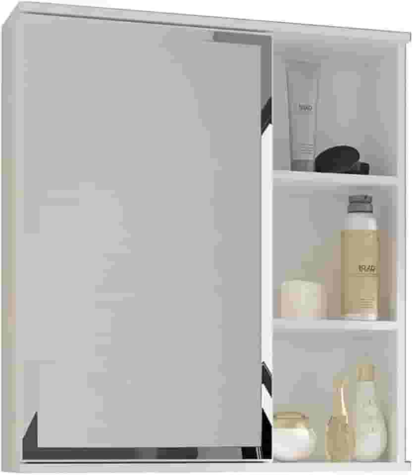 Espelheira para Banheiro 1 Porta e Prateleiras Treviso MGM Móveis Branco