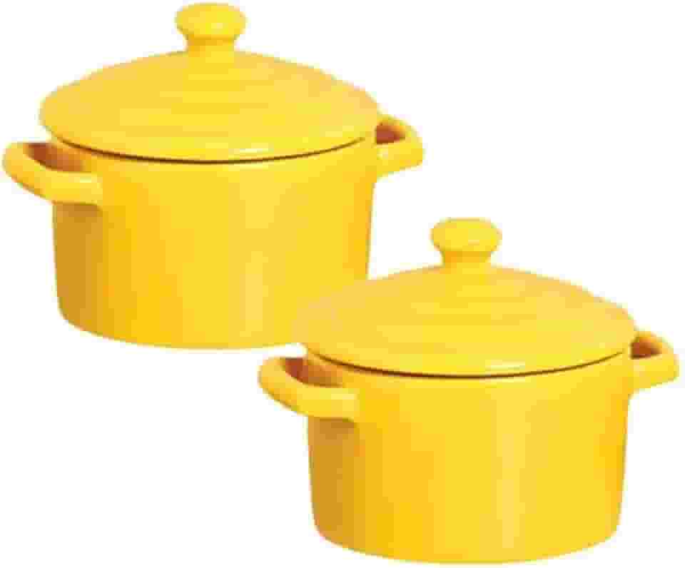Kit 2 Mini Caçarola em Cerâmica Amarela 250ml