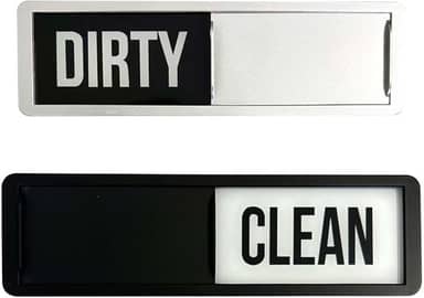 Placa de estado da máquina de lavar louça com indicador deslizante - Marcador magnético sujo/limpo em padrão de mármore preto branco prateado, ferramenta de organização de utensílios de cozinha para