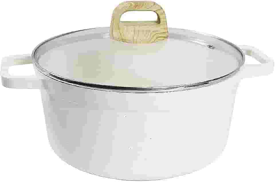 Panela antiaderente para sopa, sem revestimento, com rápida condução de calor, adequada para fogões a gás e fogões de indução. (Branco)