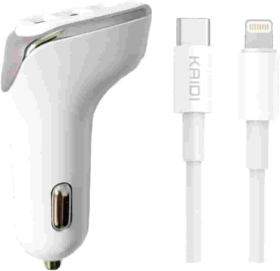 Carregador Veicular para Iphone PD USB-C Lightning KAIDI KD-304CL Turbo 38W Carregamento Rápido 3 Saidas