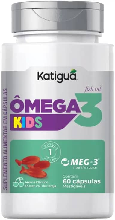 Katiguá, Ômega 3 + Vitamina E, Kids, MEG-3, EPA + DHA, Fish Oil, 60 Cápsulas Soft Gel • 60 doses