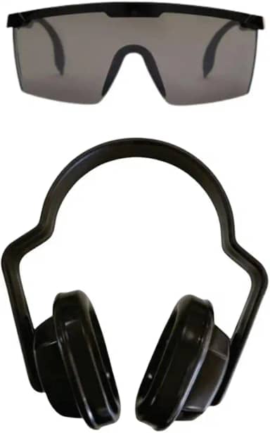 Abafador de Ruído Tipo Concha e Óculos de Proteção e Segurança EPI Haste Ajustável (Fumê)