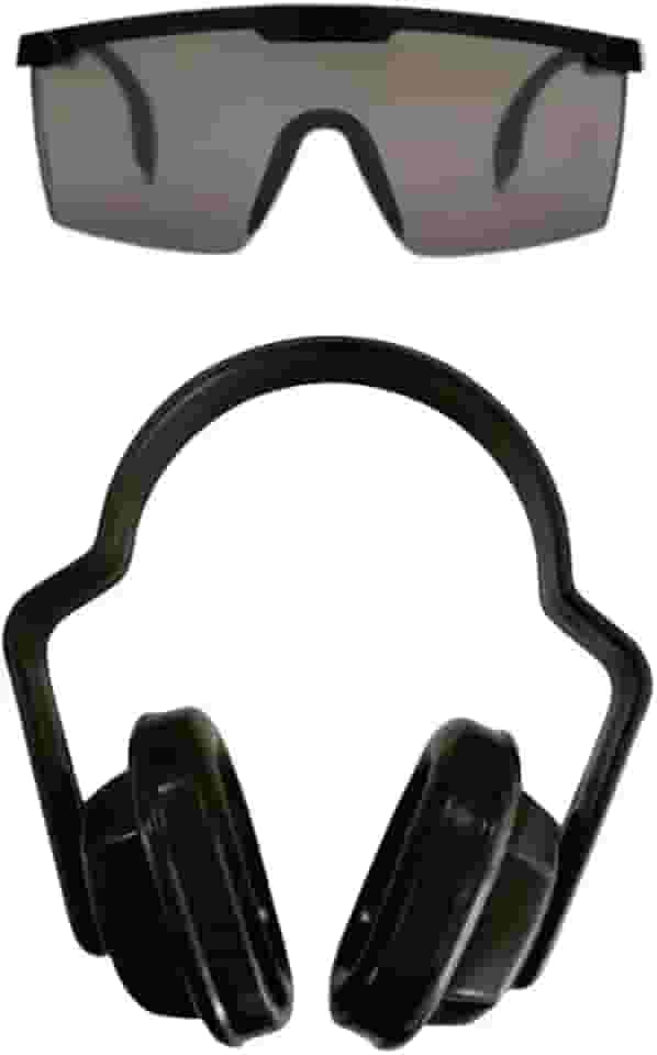 Abafador de Ruído Tipo Concha e Óculos de Proteção e Segurança EPI Haste Ajustável (Fumê)