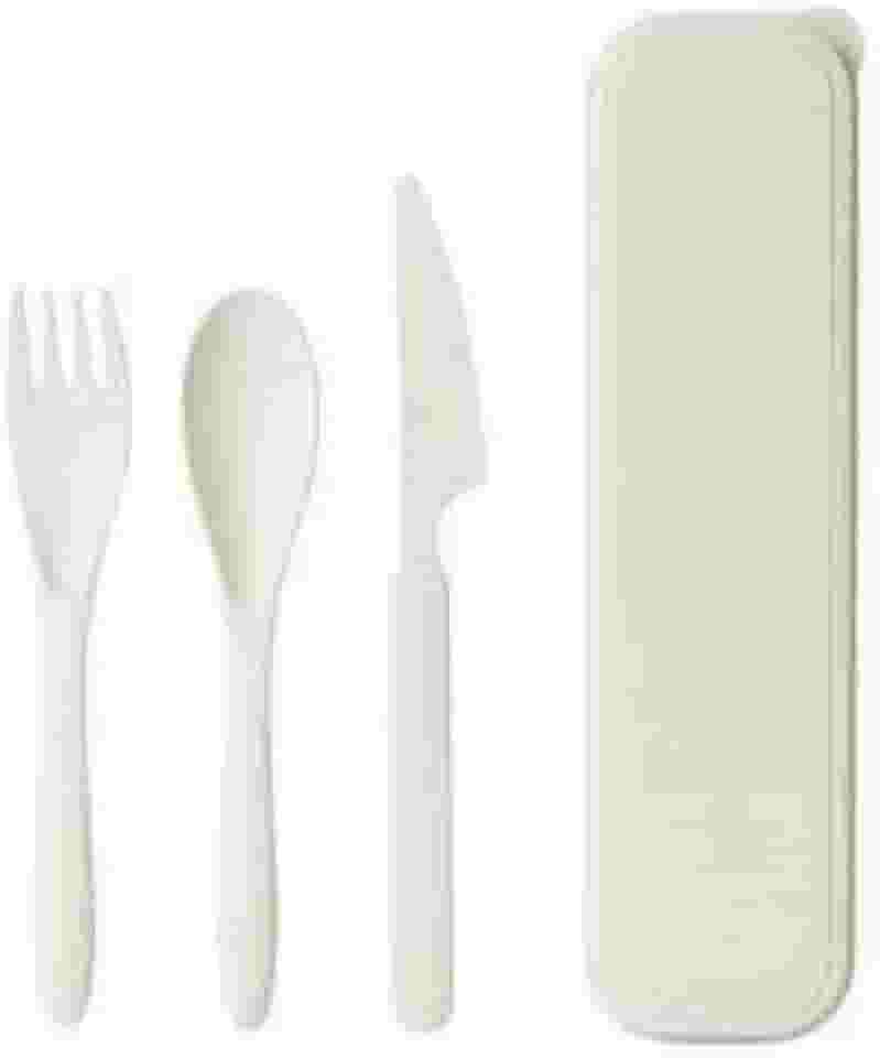 Kit Talheres Reutilizáveis com Estojo Feito com Fibra de Palha de Trigo Biodegradável Ideal Levar na Bolsa, Jogo de Talheres Infantil, PREMIUM (Off White)