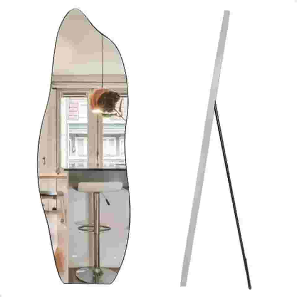 Espelho Decorativo Orgânico Flame 150x50 Com Suporte De Chão Para Sala Quarto Ou Closet (Gelo)