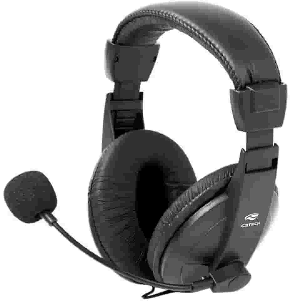 Headset C3Tech PH-60BK Voice ComFort Preto - Com Microfone Integrado Controlador de Volume no Cabo Conexão P2 Microfone com Haste Flexível Impedância de 32Ohms Áudio Stereo, Médio
