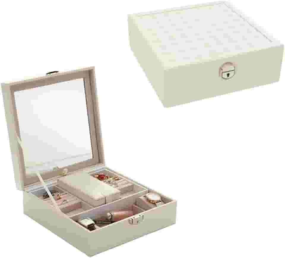 Estojo maleta Para Jóias Grande Misto Triplo Caixa Para Joias Bijuteria Espelho (Creme)