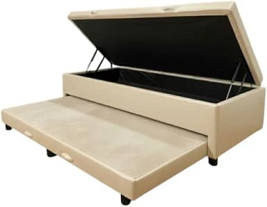 Cama Box Baú Solteiro com Auxiliar Conjugada | Pistão a Gás | Suporta Até 200kg | 188x88x42 | (CORINO BEGE)