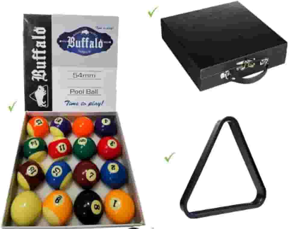 Jogo De Bolas Buffalo Sinuca Bilhar Snooker Brillhante Faixadas 54mm + Estojo Preto + Triângulo