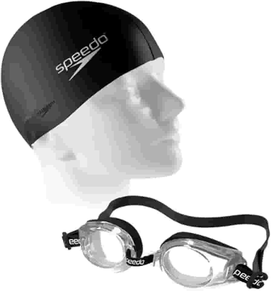 Kit Natação Completo – Óculos Clássico Visão Clara Anti-Embaçante UV + Touca Silicone Lisa Preta | Conforto, Ajuste Rápido e Performance