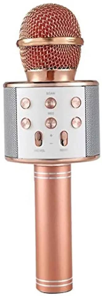 OUYAWEI WS-858-1 Wireless Bluetooth Karaoke Microphone Stereo Mic KTV USB Speaker Player Rose Gold