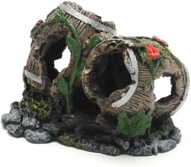 Toca barrica para Peixes Betta e Pequenos Peixes | Toca em Resina Atóxica para Aquário de Água Doce ou Salgada | Pintura Artesanal (Dupla enfeitada)