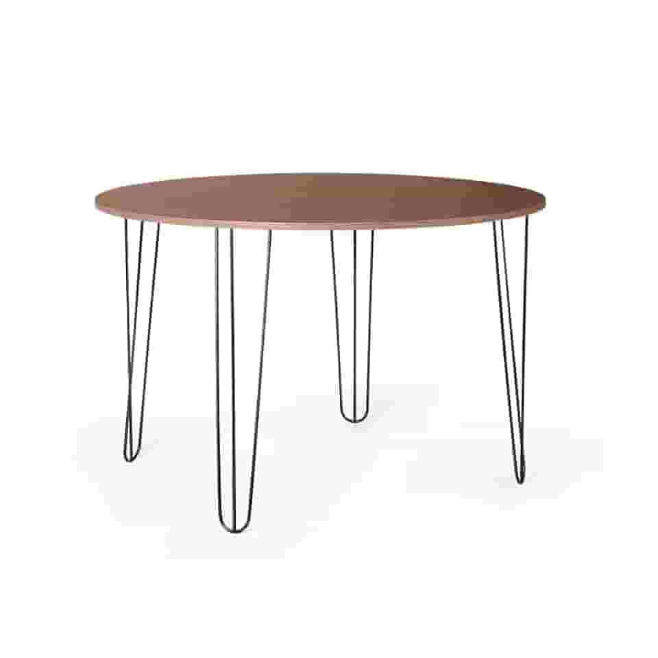 Mesa de Jantar Redonda 6 Lugares 120cm Base de Ferro Hairpin Noronha - Straub Web