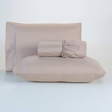 Jogo De Lençol 400 Fios Percal Poliéster Liso Toque Macio com Elástico Diversos Tamanho Solteiro Casal Queen King Size (Casal, Caqui)