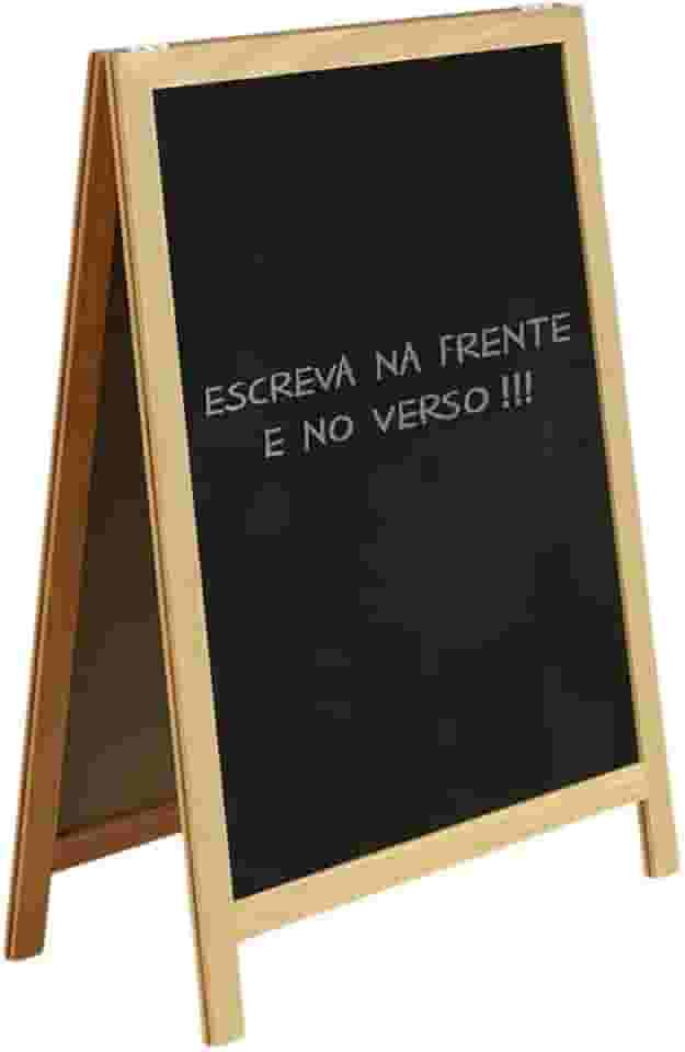 Cavalete de calçada duplo 70x50cm para restaurante, lousa preta e moldura marrom-claro