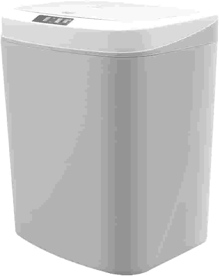 Lixeira Automatica com Sensor, Lixeira Inteligente com Sensor Infravermelho, Lixeira sem Contato para Sala de Estar, Cozinha, Banheiro, Escritório, Quarto, Locais Comerciais, 16L, Cinza com Branco